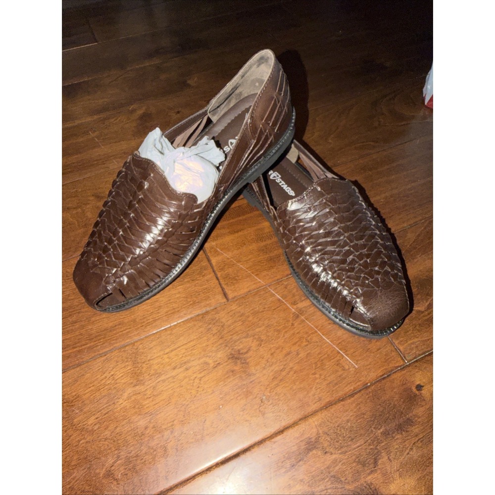 Deer Stags Antonio Men's Huarache Leather Slip-on Sandals 9.5 Dark Brown NIB‎